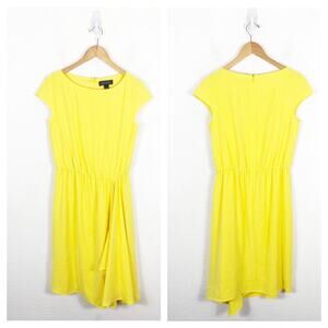 St. John Bateau Neck Mini Dress Size 4 Yellow Casual Draped Stretch Preppy